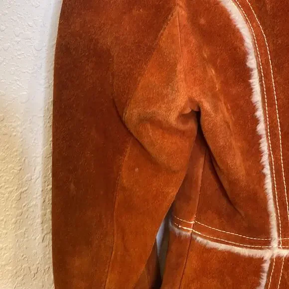 Vintage Penny Lane Rust Colored Suede Coat w/ Faux Fur Trim Snap Closure Sz XS - Picture 6 of 16